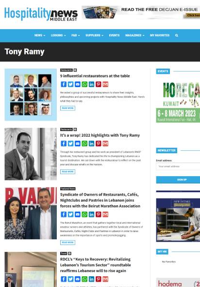 Tony Ramy featured articles in Hospitality News